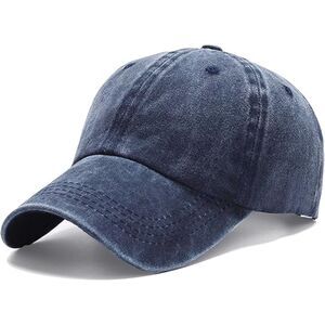 Unisex Blue Washed Ponytail Slot Adjustable Buckle Classic Baseball Plain Cap